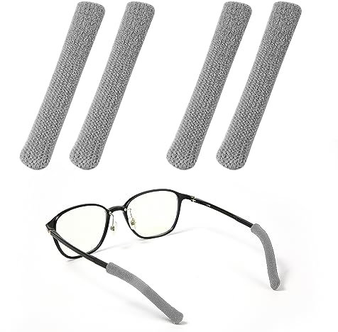 BOXOB 4pcs Eyeglasses Temple Tips Sleeve Retainer, Upgrade Soft Knitting Cotton Fabric Eyeglass Ear Cushion Anti-Slip Temple Pads for Sunglasses Glasses Reading Glasses (Gray)