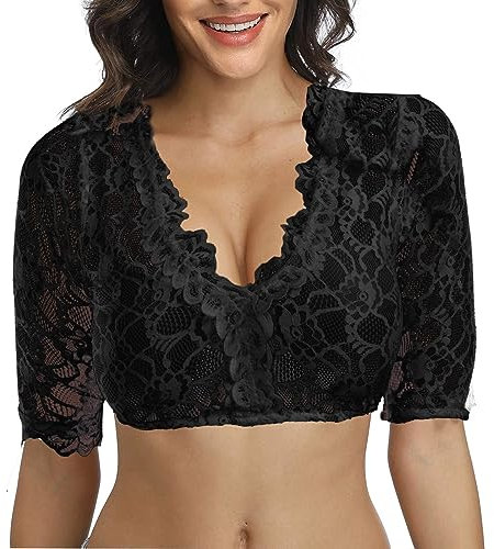 Neteson Chemisier Traditionnel Femme Dentelle Chemisier à Manches Courtes Chic et Élégant Dirndl Blouse Femme Oktoberfest Carnaval Fête Vetement
