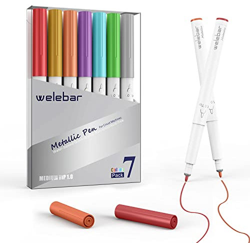 Welebar Metallic Marker Stifte für Cricut Maker 3/Maker 4/Explore 3/Explore 4/Air 2, 7 Stück Assorted Farben, 1,0 Medium Point Metallstifte für Kalligraphie Zeichnen