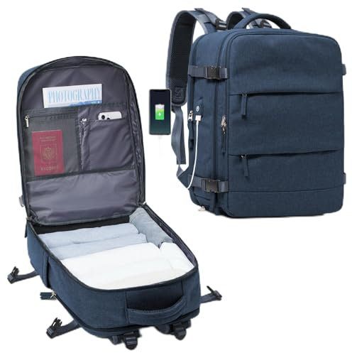 SZLX Sac à Dos Voyage Cabine Ryanair,Bagage Cabine 45x36x20 Easyjet Sac de Voyage Bagage à Main Avion Femme Sac à Dos Ordinateur Portable Imperméable pour Travail de Randonnée Homme bleu