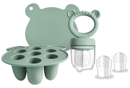 Zufio Grignoteuse bébé - sans BPA Tetine grignoteuse bébé 4M+ moule à glace au lait maternel conservation lait maternel - alimentateur de fruits en silicone (Green)