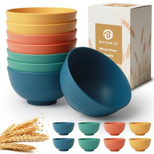 BUSOKIP Wheat Straw Bowls, 10 OZ Snack Bowl Set of 8 (Multicolor)