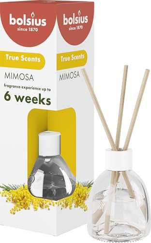 Bolsius True Scents - Duftstäbchen Raumduft Diffuser - Mimose - 1 Stk. - 60 ml - bis zu 6 Wochen - Haus Parfüm - mit Natürlichen Extrakten
