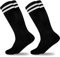 GRPSKCOS Kinder Fußball Socken, 2 Paar Fußballstutzen kinder Sport Mädchen Jungen Fußball Kniestrümpfe Kniestrümpfe Kleinkind Streifen Schuluniform Strümpfe（#3 Schwarz，6-12 Jahre