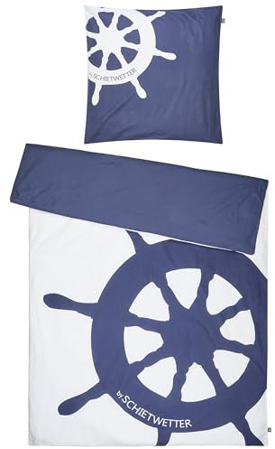 SCHIETWETTER Accessoire Bettwäsche Steuerrad 135x200, 2teilig Bettbezug, Kissenbezug, Bettwäsche-Set, maritimer Wendebezug, 100% Baumwolle