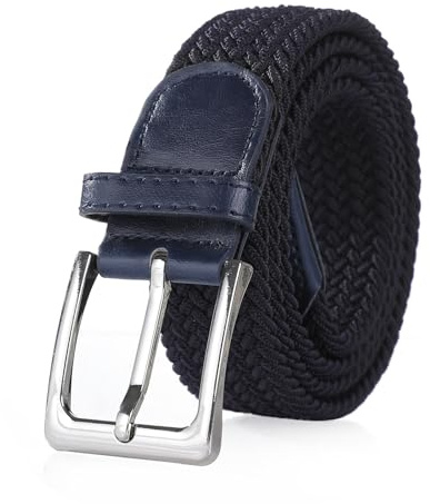 Bella Accessori Cintura Elastica Intrecciata per Uomo e Donna Cintura in tessuto Cinturino Elastica Intrecciata con Fibbia in Lega di Zinco Causal Unisex Blu Scuro 105cm fino 150cm