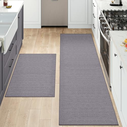 DEXI Küchenläufer rutschfest 2 Stück, Küchenteppich Waschbar, Hochwertige Küchenmatten, Teppich Läufer Flur für Küche, Terrasse & Wohnraum, 61x92cm + 61x210cm, Grau