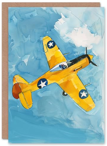 Artery8 Warbird Airforce Wwii Pilot Fighter Jet Painting For Him Man Birthday Card
