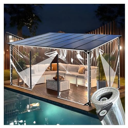 Pannelli Laterali in Telo Impermeabile in PVC, pesante Telone Trasparente con Occhielli,Tende Telone per Esterno con Porta Cerniera,per Pergola Veranda Posto Auto Coperto(H2.3xW5.5m/H7.5xW18ft)
