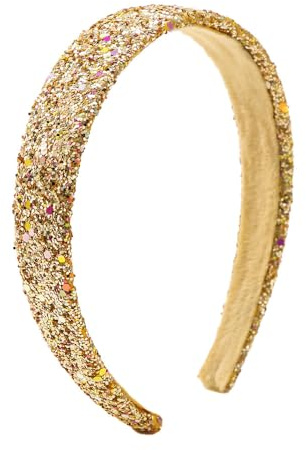 WANYI Glitzer Haarreif Mädchen Haarschmuck 2.5cm Breit Pailletten Haarreifen Stirnbänder aus Kunststoff Niedliches Haarband für Kleine Mädchen und Damen(Gold 01)