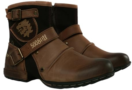 ForceRoute Stivali da Moto Uomo,Scarpe da Moto in Pelle da Uomo,Stivali da Moto,Stivali da Moto retrò,Pelle Resistente Idrorepellente,Suola Antiscivolo,Adatto per Fuoristrada E Viaggi