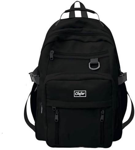 Clufar Schulrucksack Teenager Jungen Schwarz Causal Rucksack Damen Schulranzen Jungen 5 Klasse Wasserdicht Schultasche Backpack School Bag Daypack für College Travel Reisen,Black