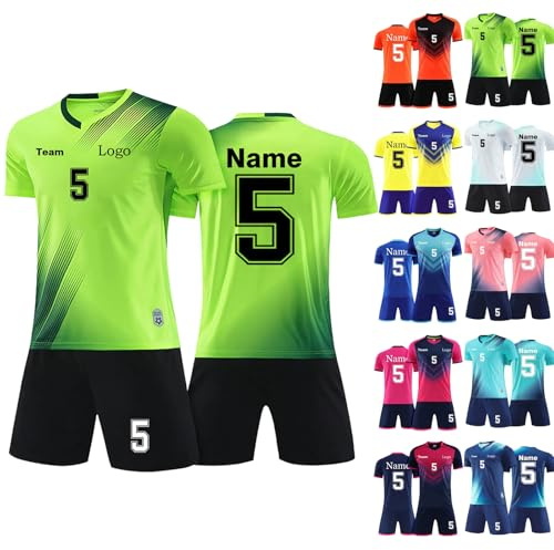 Generisch Personalisiert Fussball Trikot Jungen, Fußball-Trainingsset mit Eigenem Namen Nummer Logo, Fußballtrikot Shorts Set für Jungen Männer (DE/NL/SE/PL, Alter, Einheitsgröße, Regular, B-6)