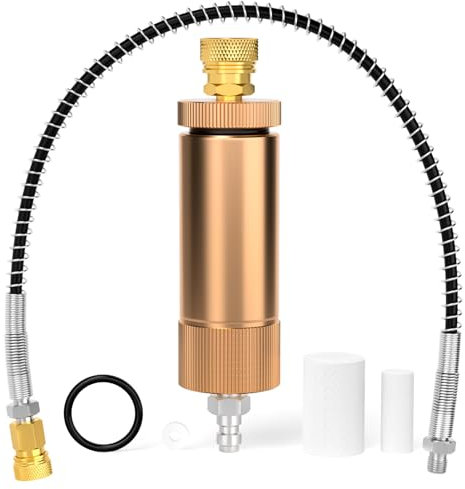 MEANLIN MEASURE 30Mpa Water-Oil Separator With 20 inch Spring Flexible Hose and 8MM & M10 Fast Connecting Internal Thread Mother Head For High Pressure Air Compressor Pump Yellow