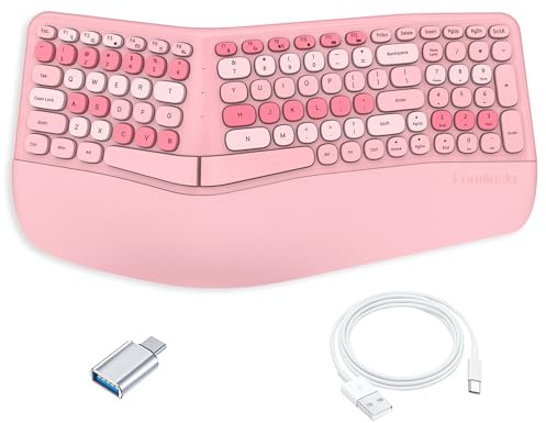 Lomiluskr Wired Ergonomic Keyboard with PU Wrist Rest, Carpal Tunnel Keyboard, Colorful Split Ergo Design, Comfortable Natural Typing, Compatible with PC/Laptop (Pink)