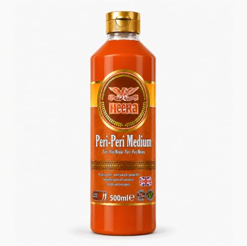 HEERA Peri Peri Medium Sauce 500ml Bottle For Food & Dipping | Smoky, Mild Peri Peri Sauce Blended For Chicken, Wraps, Fries & Dipping - King In Quality - King In Taste