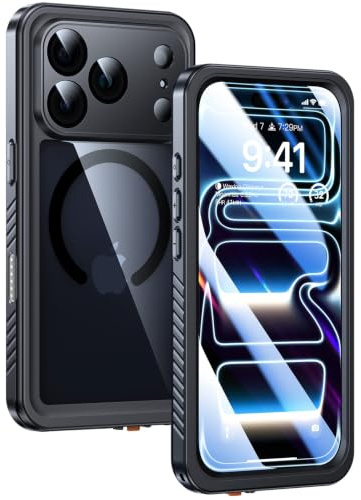 Lanhiem für iPhone 17 Pro Hülle IP68 Wasserdicht Magnet Stoßfest | Handyhülle iPhone 17 Pro, Kompatibel mit Magsafe, 360 Grad Outdoor Panzerhülle, mit Displayschutz, Schwarz