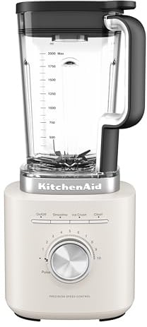 KitchenAid 5KSB2073EPL Pure Power Batidora de Vaso, Motor Potente con Jarra de 2L sin BPA, 10 Velocidades, Programas para Hielo y Smoothies, Cuchilla Asimétrica Inox, Porcelain White | frullati, ghiaccio tritato e salse grazie alle lame asimmetriche; contenitore senza BPA e base resistente in metallo
