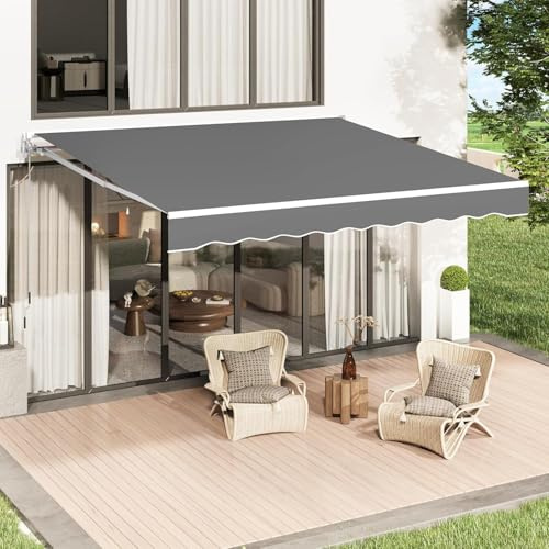 YODOLLA Toldo retráctil para patio, 4 x 3 m, color beige, con manivela manual, protección UV e impermeable para terraza, patio, exterior (gris)