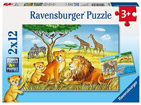Ravensburger 07606 - Elefant, Löwe & Co. 2 x 12 Teile Kinderpuzzle
