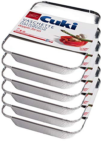 Cuki Vaschette Alluminio con Coperchi - Doppia Forza - 4 Porzioni - Rettangolari [R75L] - 6 Confezioni da 3 Pezzi