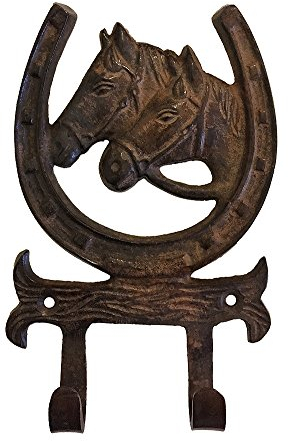 zeitzone Wandgarderobe Hufeisen Pferd Gusseisen Antik-Braun 14x9cm