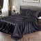 Vonty Satin-Bettlaken, Queen-Size-Größe, seidig weiches Satin-Bettwäsche-Set, 1 Spannbettlaken mit tiefen Taschen + 1 Bettlaken + 2 Kissenbezüge, Schwarz