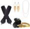 FEPITO 7 Stück 1920er Flapper Great Gatsby Accessoires Set Mode Roaring 20er Jahre Themenset mit Stirnband Kopfbedeckung Lange schwarze Handschuhe Halskette Ohrringe für Frauen (Set A)