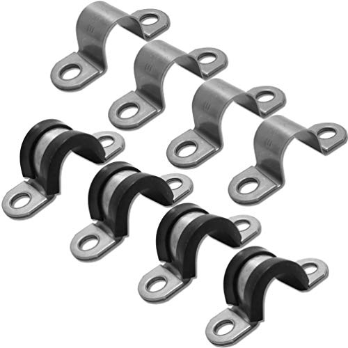Versandbox24 Rohrschelle Edelstahl 20 mm Bügelschelle W5 Doppellasche U Schelle Rohr Halterung A4 (10er Set mit Gummieinlage)