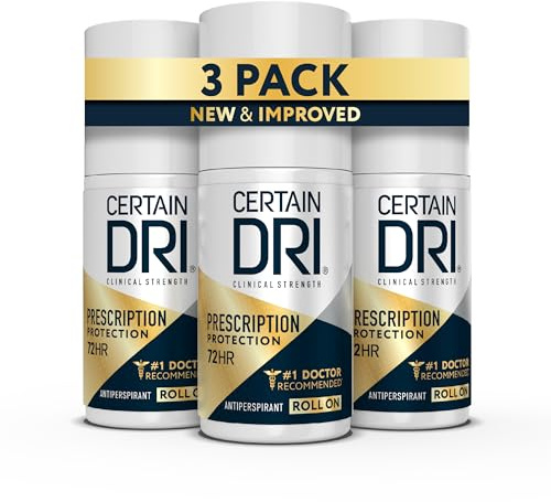 Certain Dri Prescription Strength Clinical Antiperspirant Roll-On for Hyperhidrosis, 72-Hour Sweat Protection, Fragrance-Free, Doctor-Recommended for Men & Women, 1.2 fl oz (Pack of 3)