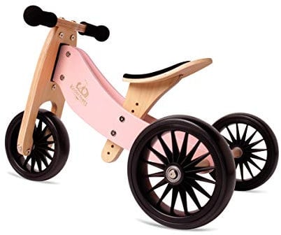 Kinderfeets Tiny Tot Plus Rosa - Triciclo e girante 2 in 1 in legno, a partire da 1,5 anni