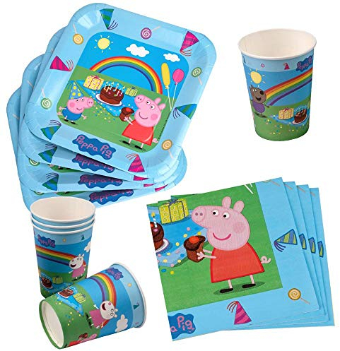 Peppa Wutz Set Party | Einweg-Geschirr Peppa Pig | Teller Becher Servietten