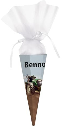 Striefchen® Traktor Schultüte mit Namen zur Schuleinführung 28 cm