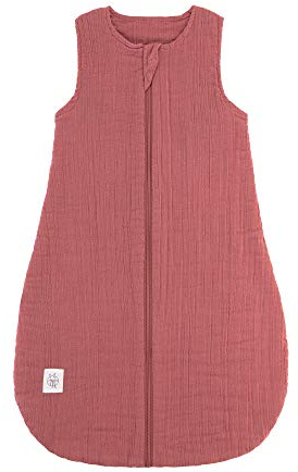 LÄSSIG Baby Sommerschlafsack ohne Ärmel Muslin Baumwolle GOTS zertifiziert unisex/Muslin Sleeping Bag rosewood, Größe 50/56 0-2 Monate
