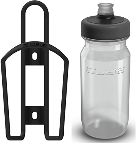 Cube HPA Cage - Matt Black & Grip Bottle - Clear, 750ml / Lightweight Bicycle Cycling Cycle Bike MTB Mountain Road Water Drink Flask Bidon Bracket Mount Holder Carrier Part HPC HPP Set Accessories