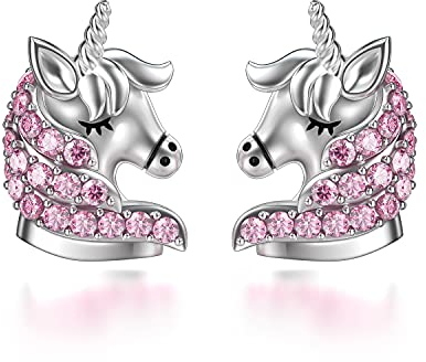 Einhorn Ohrringe Sterling Silber 925 Mädchen Kinder Ohrstecker, Einhorn Schmuck Geburtstag Geschenke für Frauen Tochter (Rosa)