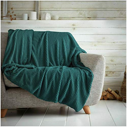 Waffle Honeycomb Throw Blanket Soft Warm Throw Over Sofa Bed Travel Bedspread (Emerald Green, King - 200 x 240cm)