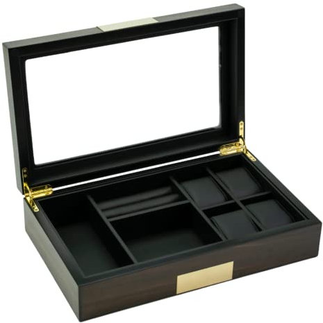 Love Forever Mehrzweck-Luxus-Uhrenbox, Sonnenbrillen, Manschettenknöpfe und Schmuck-Organizer – Walnuss, Elegant, Hochzeit, Geburtstag, Abschluss