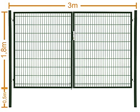 Puerta de doble hoja para jardín, 3 x 1,8 m, color verde