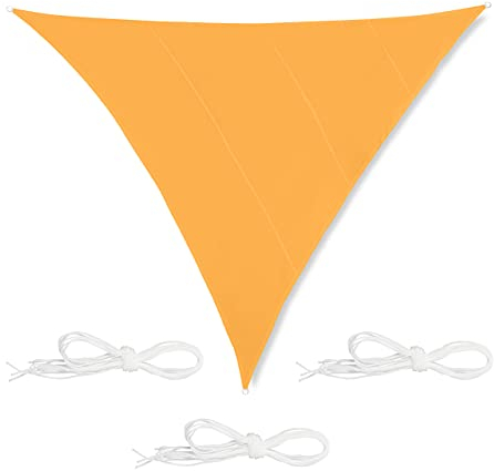 Relaxdays Toldo Vela Triangular, 6 x 6 x 6 m, Repelente al Agua, Anti-UV, con Cuerdas, Sombra, Parasol Jardín, Amarillo