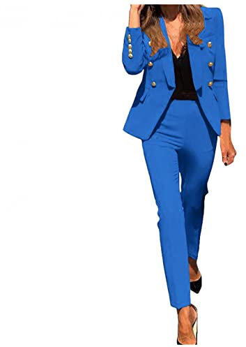 Tuta da Donna a Due Pezzi Slim Fit Completo da Donna a Maniche Lunghe con Pantaloni per Ufficio e Lavoro Elegante Tailleur con Pantaloni Blazer Top Giacche da Abito+Pantaloni da Completo Set