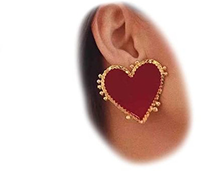Yheakne Red Heart Stud Earrings, Alloy, Stud, Earring, Wedding, Valentine's Day