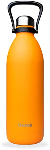 Qwetch - Grande Bouteille Isotherme - Orange 1,5L - 48h Froid et 16h Chaud - Etanche & Sans BPA - Gourde Inox avec Poignée de Portage - Thermos isotherme pour Pique-nique, Camping, Famille