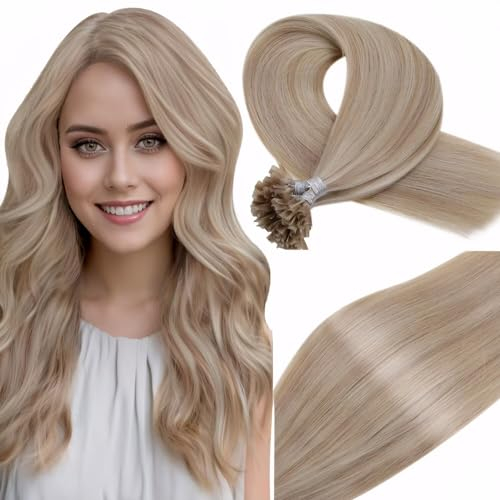 Vivien Bonding Extensions Echthaar Blond Highlight Extensions Echthaar Bondings Blond Gemischt U Tip Hair Extensions Menschliches Haar 35cm 50g/50s