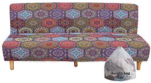 Mateju Sofabezug ohne Armlehnen, Stretch Armlose Sofabettüberzug Clic Clac Sofahusse, 3D-Retro-Stil Antirutsch Schonbezug Protector für 2-3-Sitzer Klappsofa Bett (Ethno-Stil,L(190-230cm))