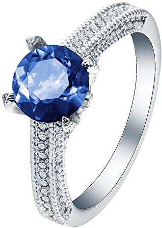 Whoiy Ring Damen Aquamarin, Verlobungsring Damen Silber Eheringe 4 Krappen mit Runden Zirkonia 62 (19.7) Verlobungsring für Frauen