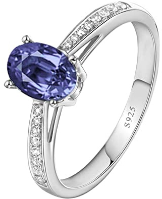 AMDXD Ring Sterling Silber mit Stein, Lila Zirkonia Oval 925 Silberring Damen mit Stein Eheringe für Frauen Geschenkidee Valentinstag, Größe 60