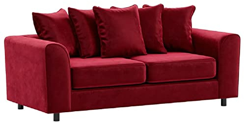 Furnishings For Less UK Brooklyn Red 3 Seater Sofa Plush Velvet Full Foam seating Scatter Back (Red, 3 Seater)