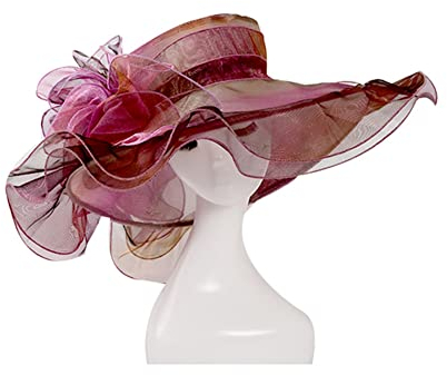 Yurosiay Damen Organza Hut Sonnenschutz Sonnenhut Großer Krempe Kirche Hut Tea Party Strandmütze Braut Blumen Sommerhut für Strand Party Hochzeit