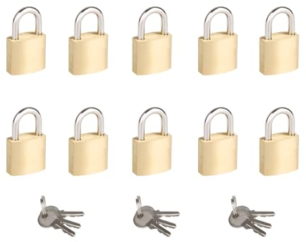 10Pack Small Locks with Same Keys, 3/4 (20mm) Wide Lock Body Solid Brass Padlocks Keyed Alike, Mini Padlocks for Suitcases/Luggage/Backpacks/Tool Box/Diary Books/School lockers etc.